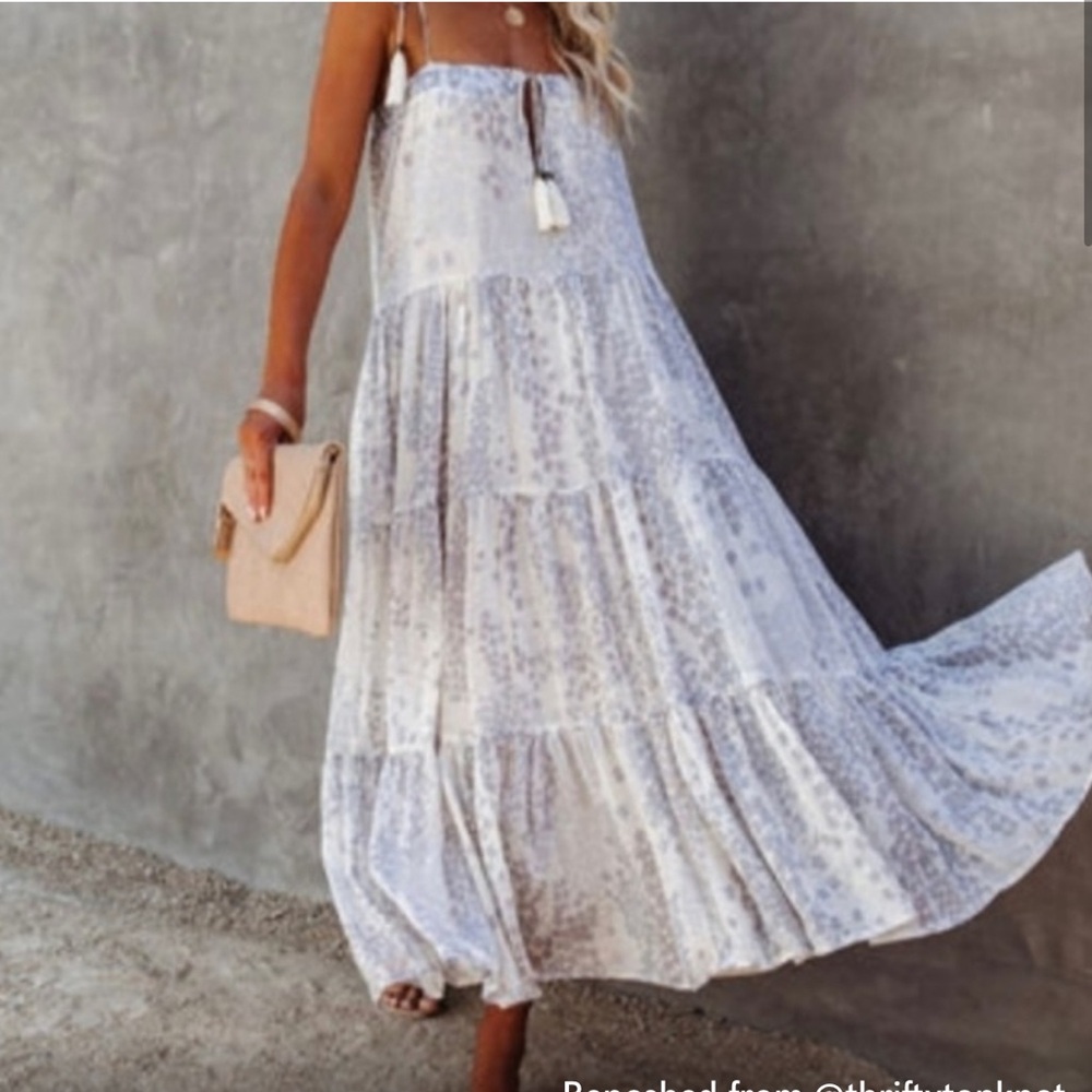 Vici cream tiered maxi dress with stars, NWT